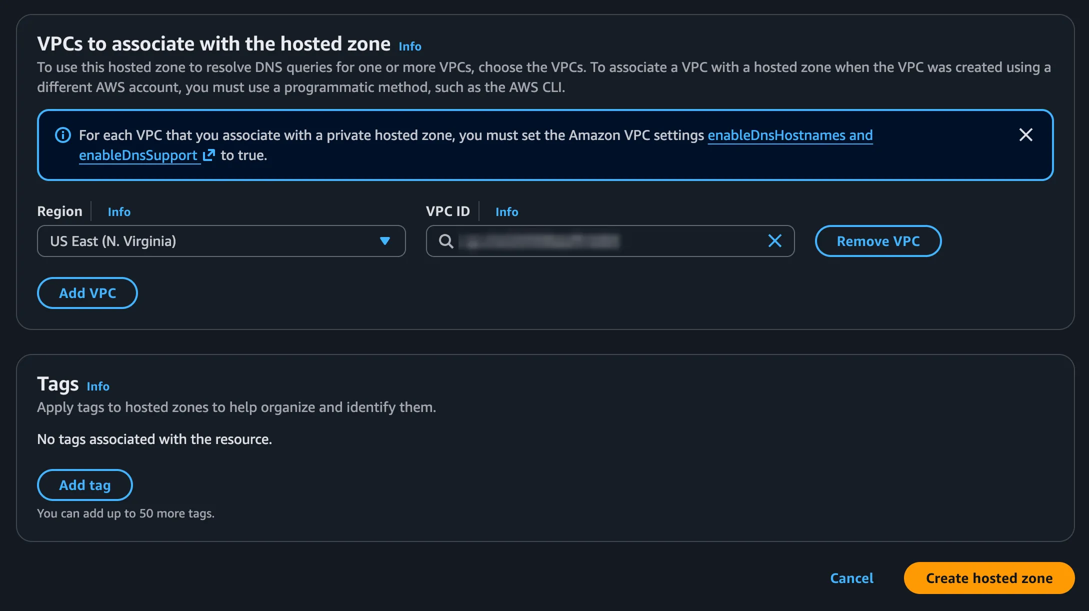 Associating the private hosted zone with the VPC that contains your resources